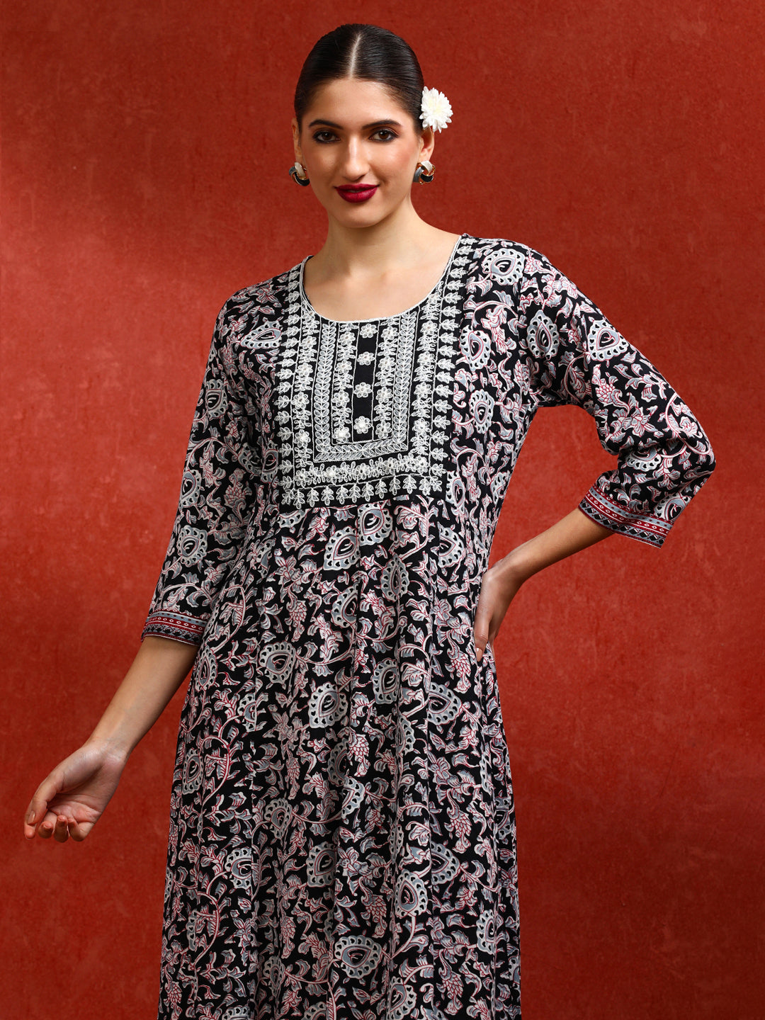 Floral Embroidered A-Line Ethnic Dress