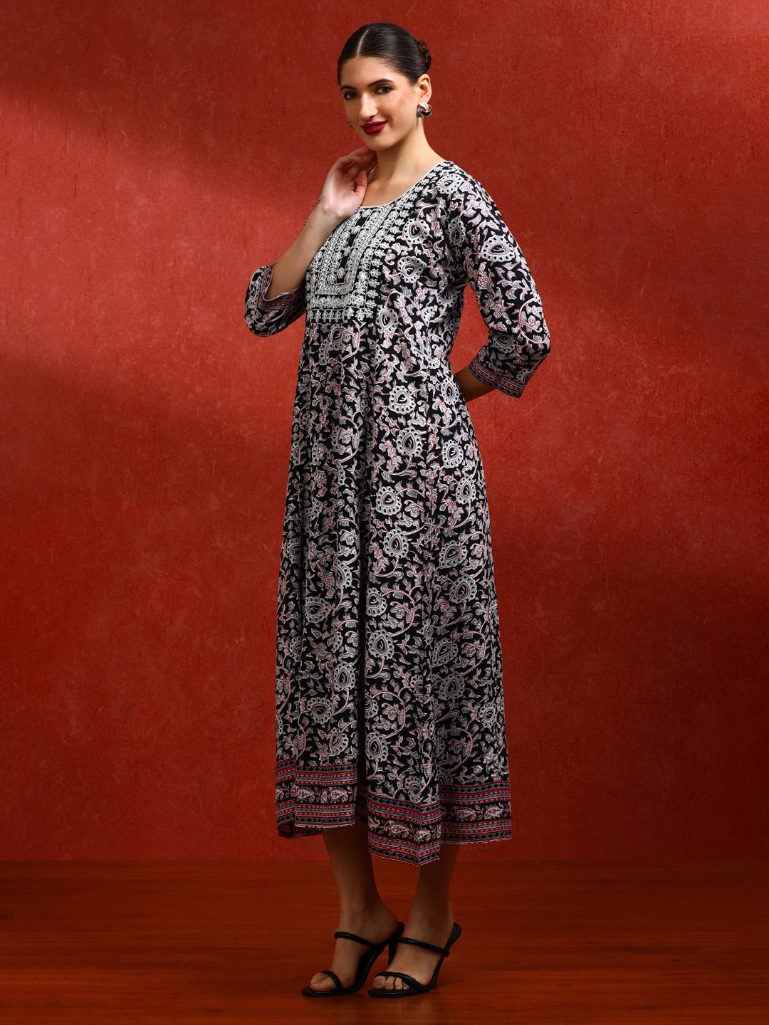 Floral Embroidered A-Line Ethnic Dress