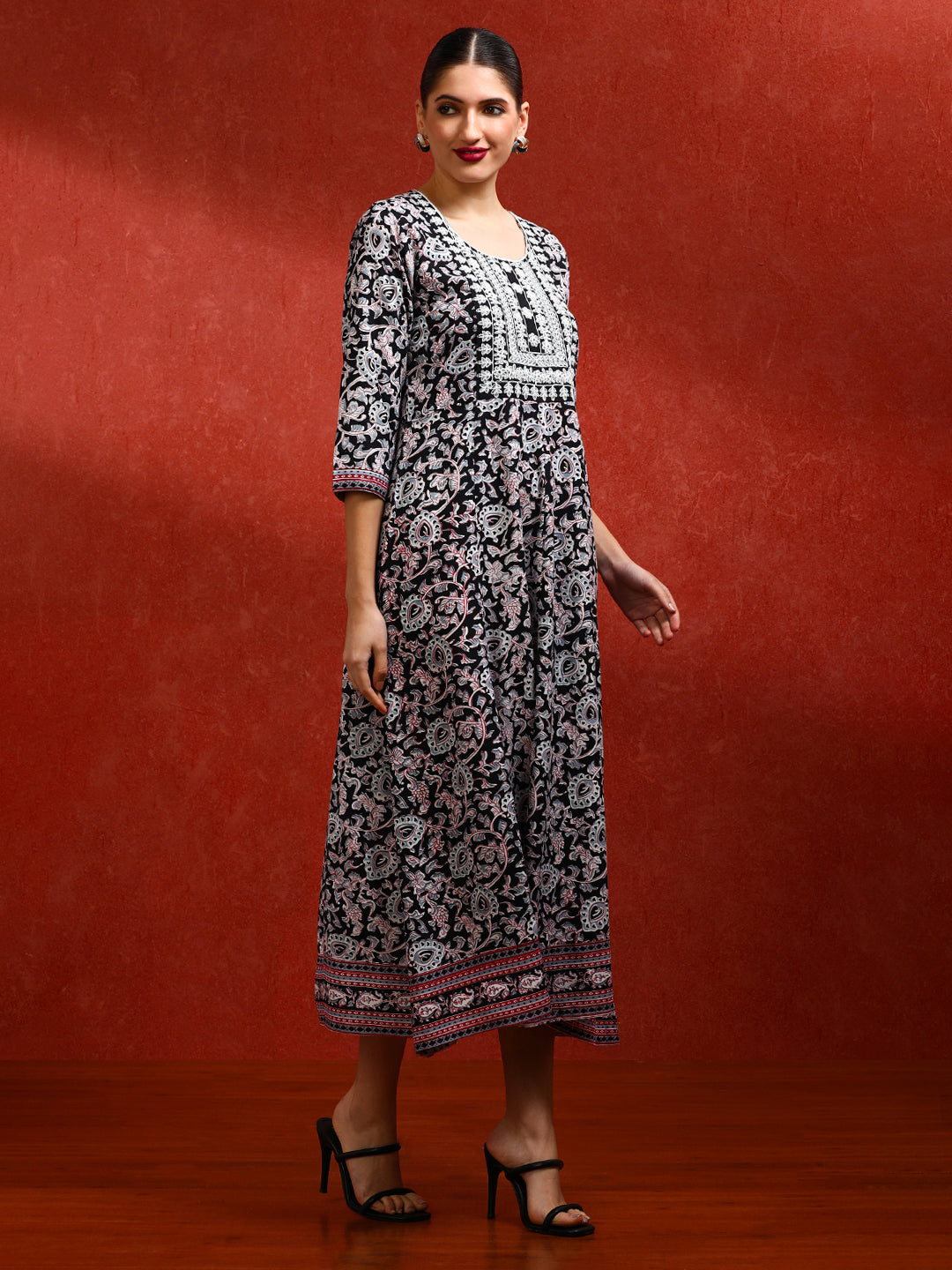 Floral Embroidered A-Line Ethnic Dress
