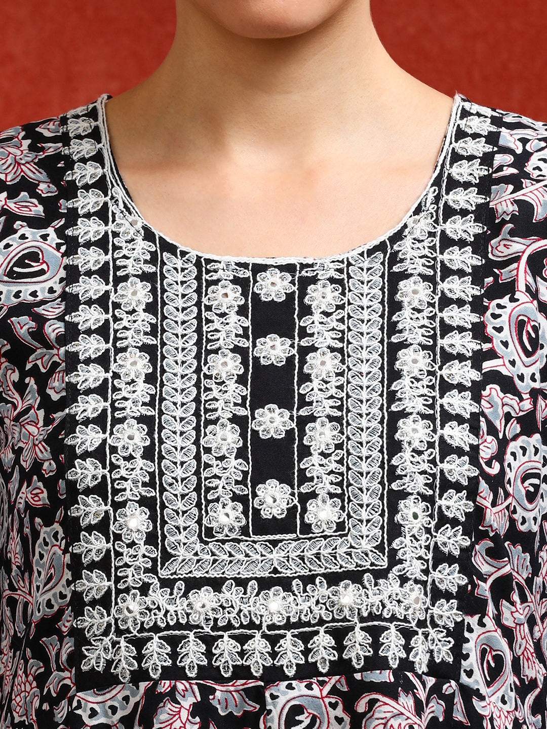 Floral Embroidered A-Line Ethnic Dress