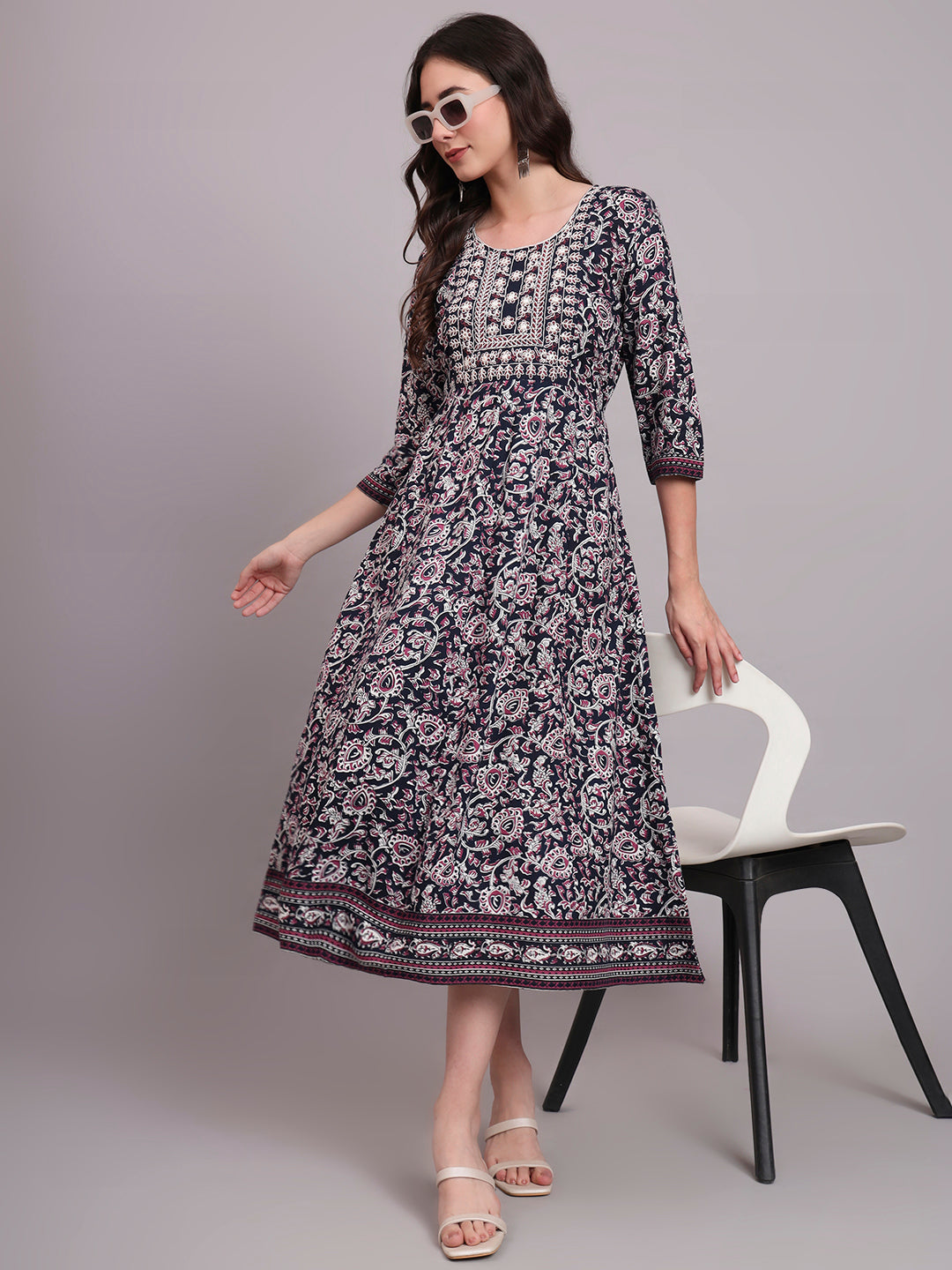 Floral Embroidered A-Line Ethnic Dress