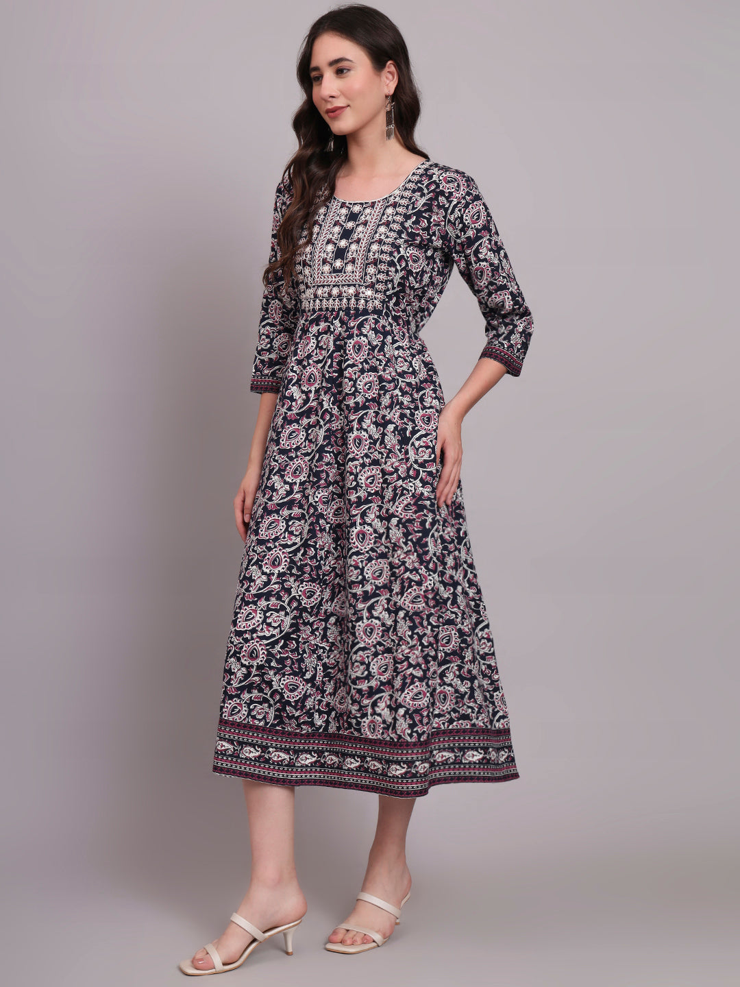 Floral Embroidered A-Line Ethnic Dress