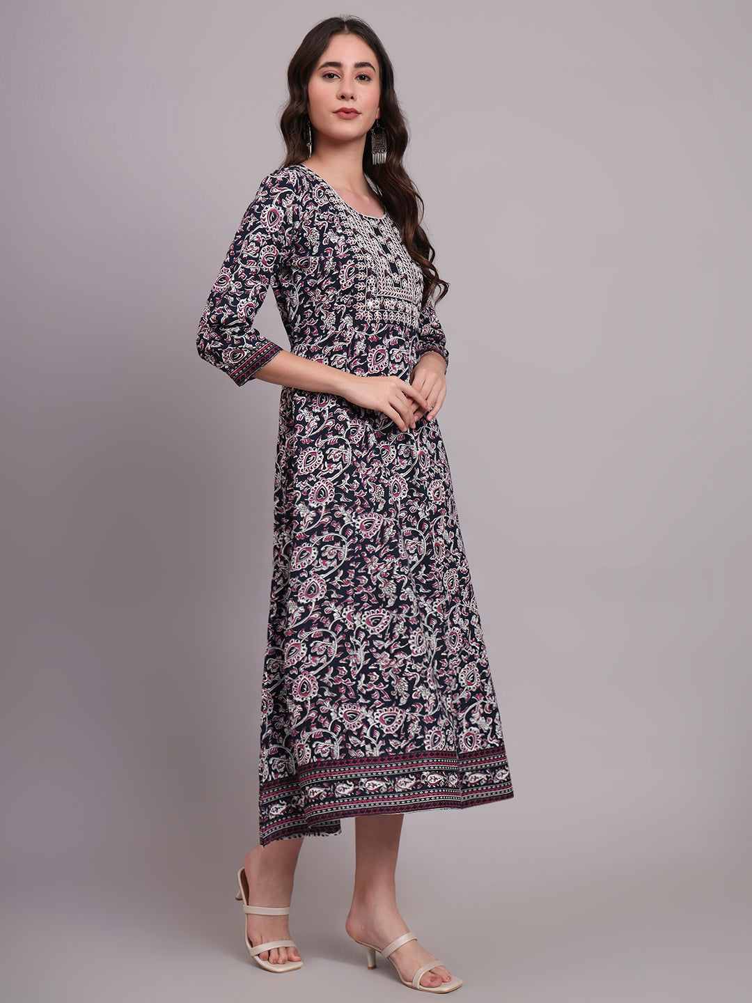 Floral Embroidered A-Line Ethnic Dress