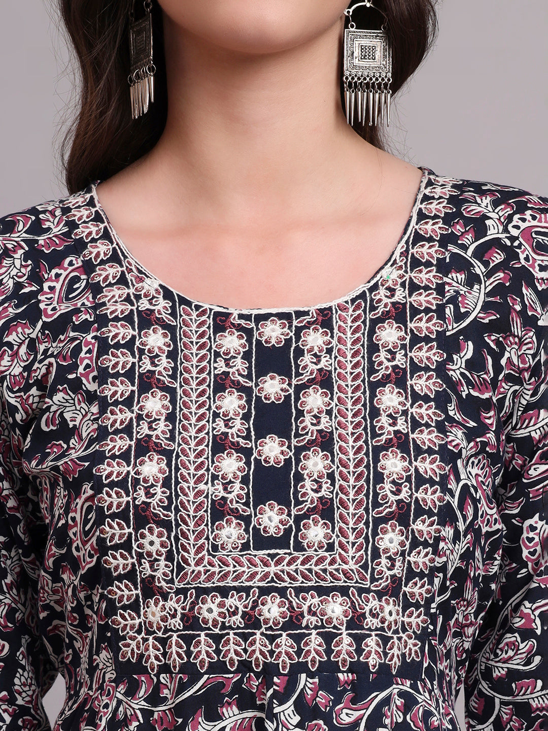 Floral Embroidered A-Line Ethnic Dress