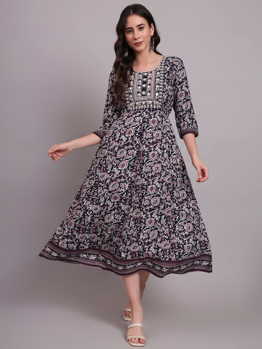 Floral Embroidered A-Line Ethnic Dress