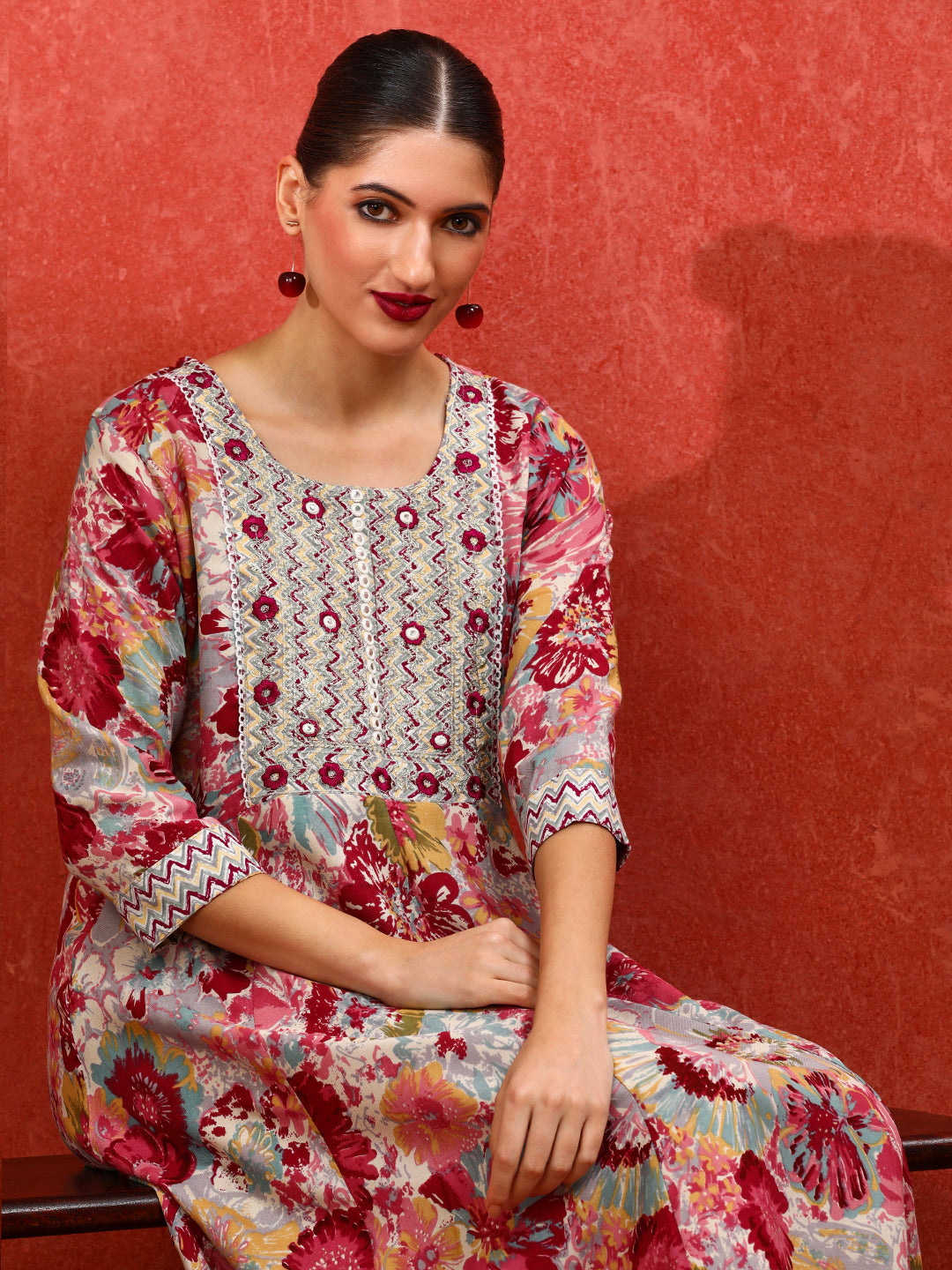 Floral Embroidered A-Line Ethnic Dress