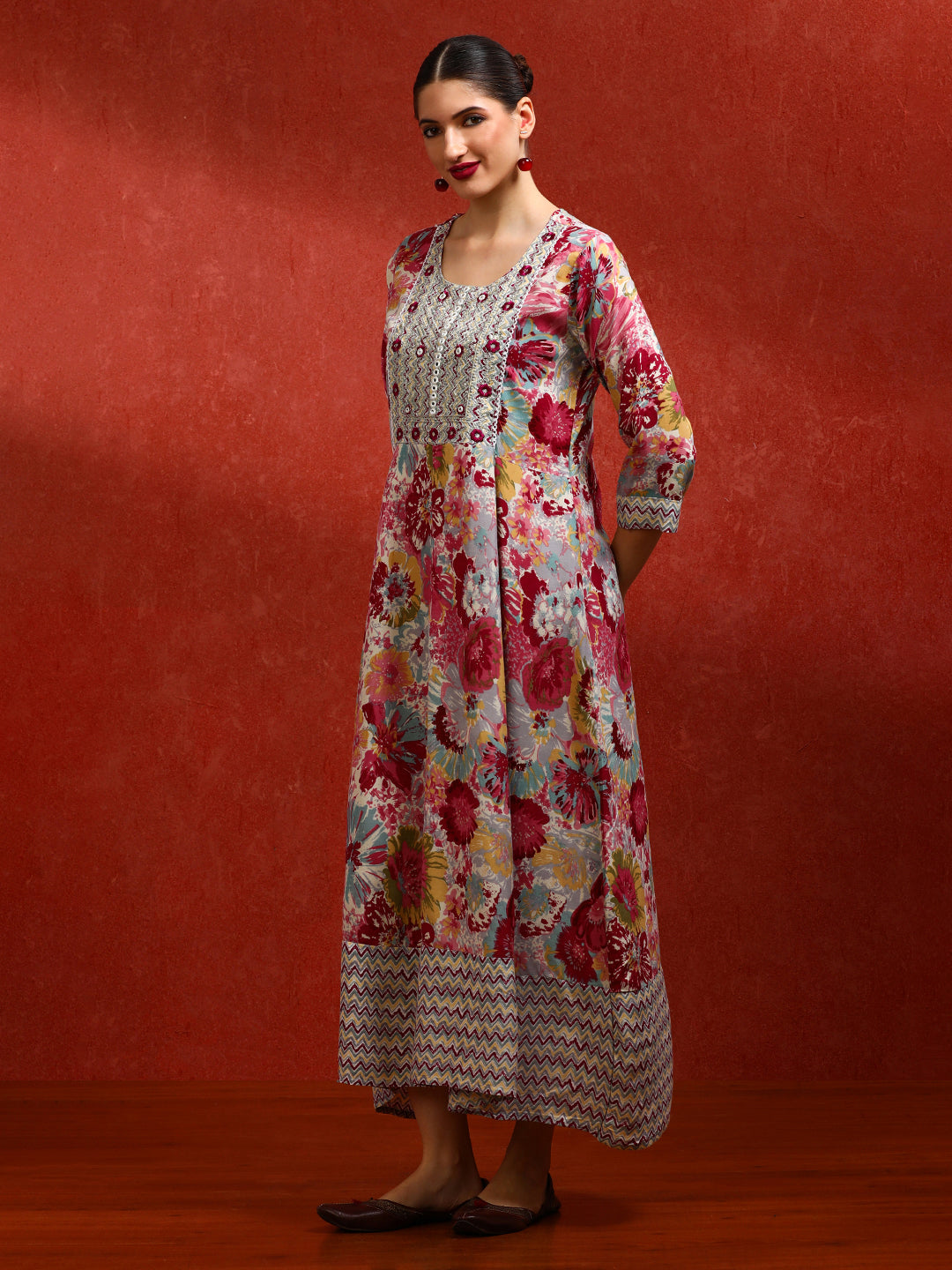 Floral Embroidered A-Line Ethnic Dress