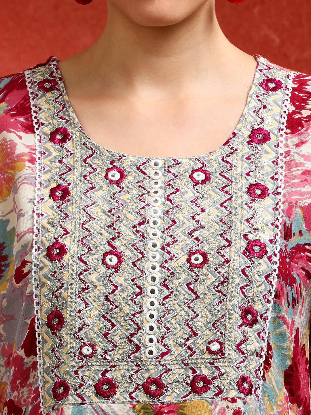 Floral Embroidered A-Line Ethnic Dress