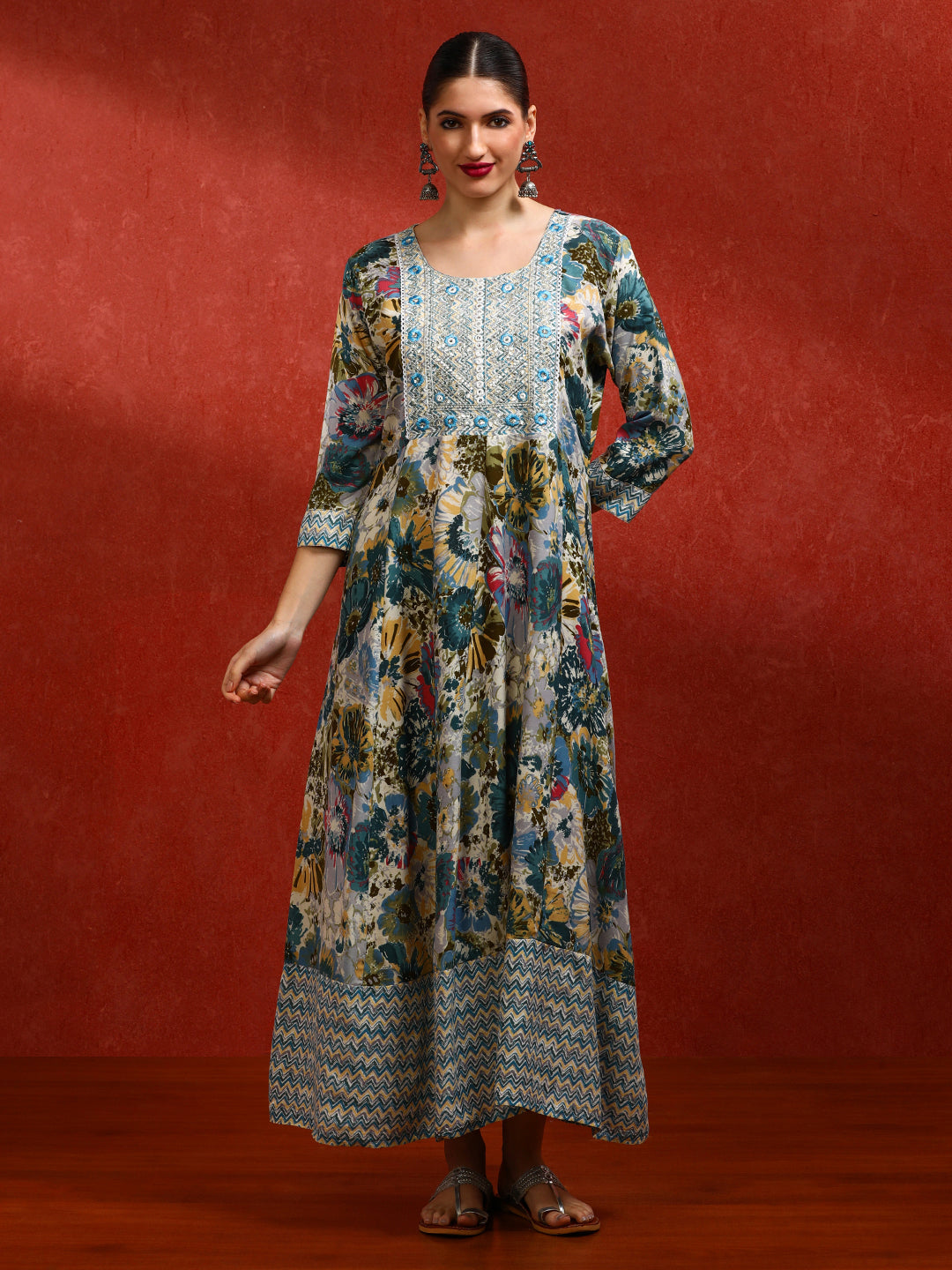 Floral Embroidered A-Line Ethnic Dress