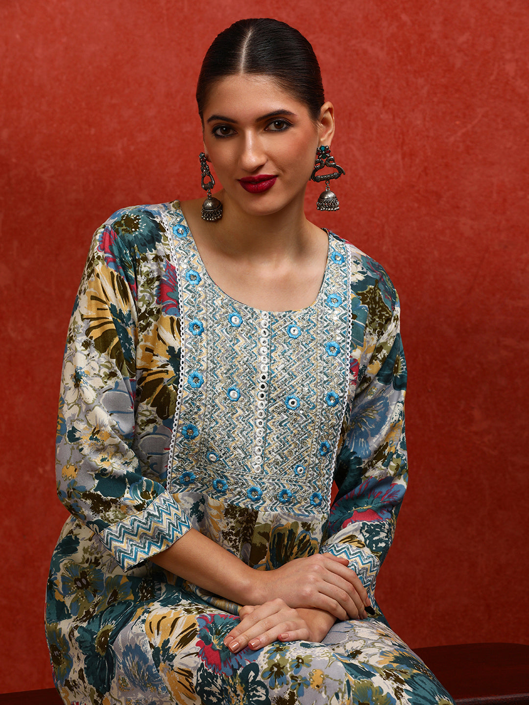 Floral Embroidered A-Line Ethnic Dress