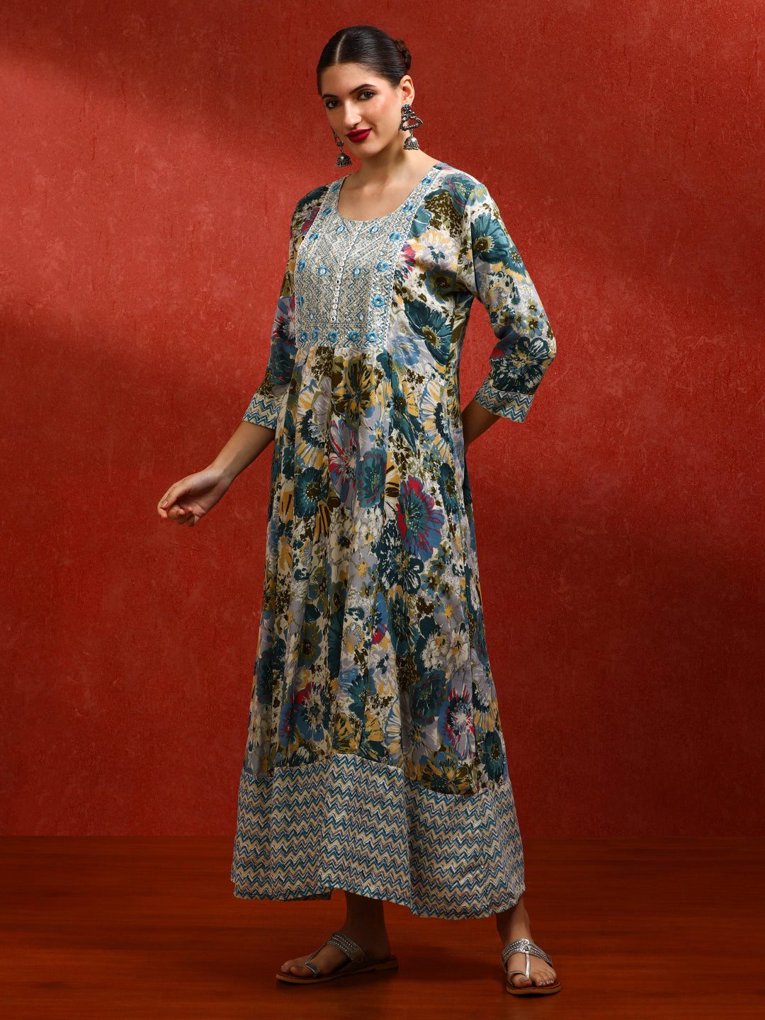 Floral Embroidered A-Line Ethnic Dress
