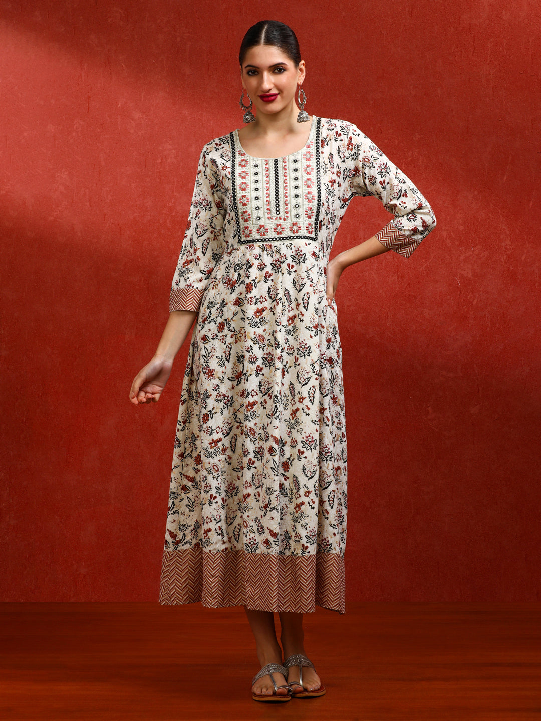 Floral Embroidered A-Line Ethnic Dress