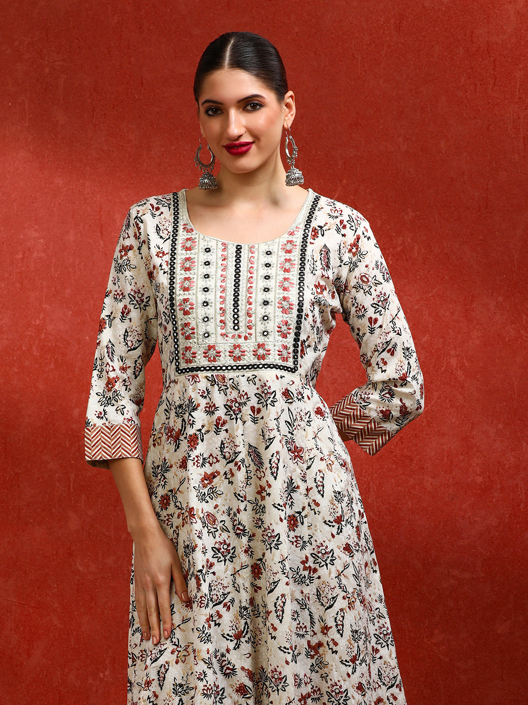 Floral Embroidered A-Line Ethnic Dress