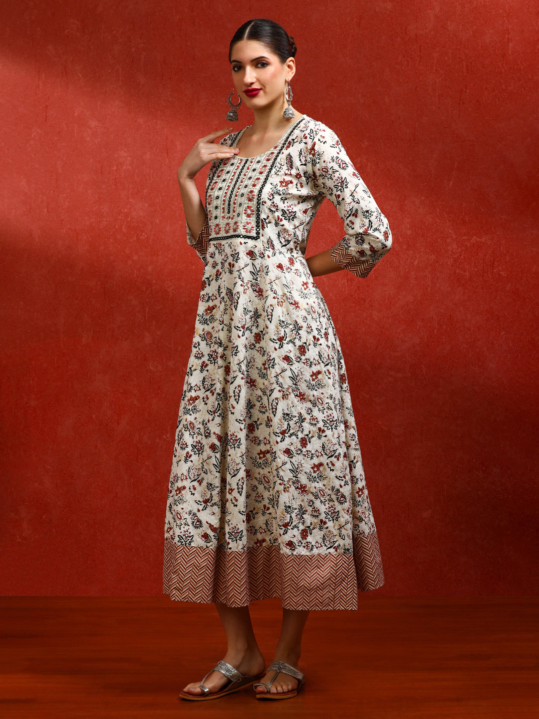 Floral Embroidered A-Line Ethnic Dress