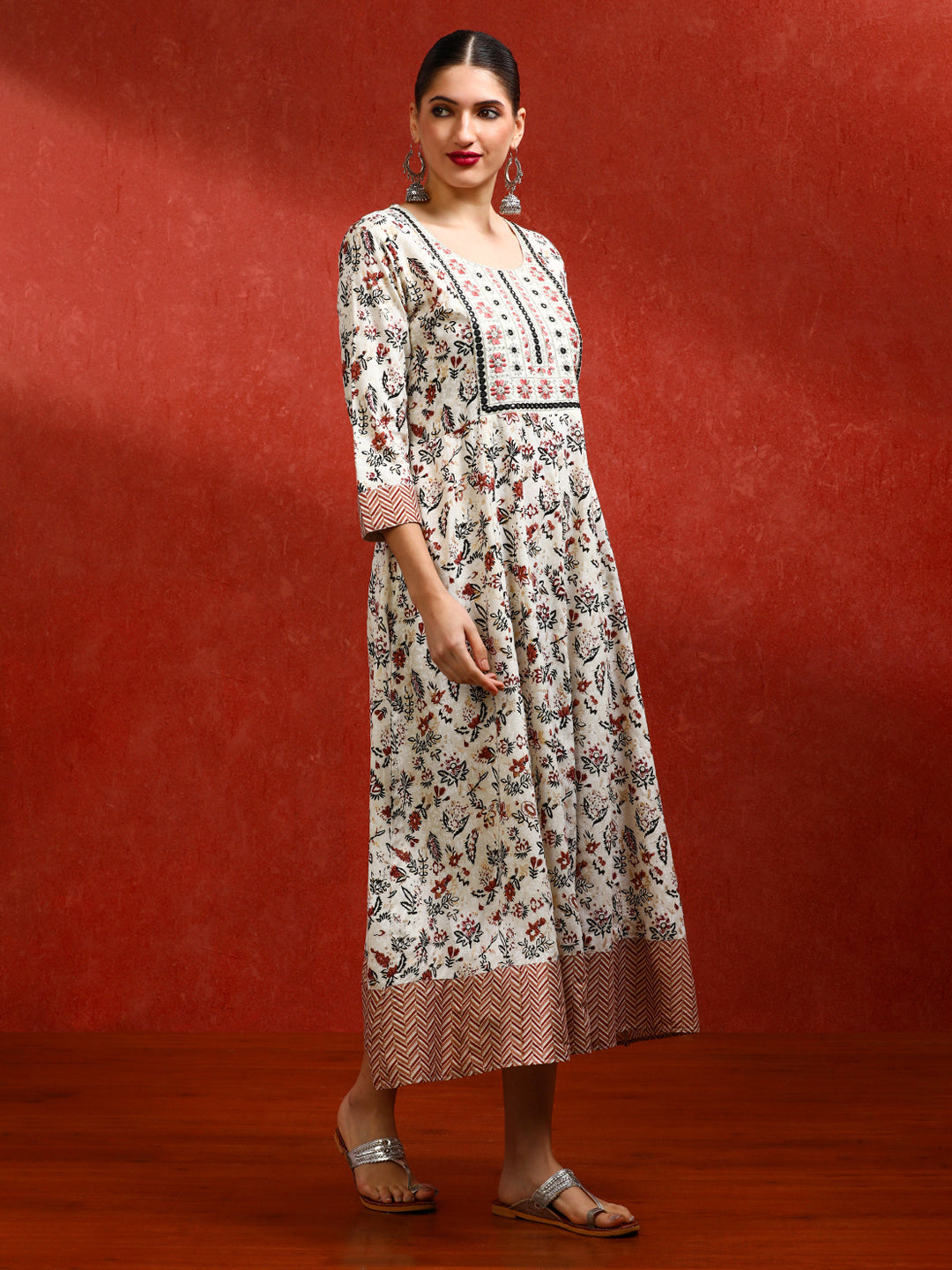 Floral Embroidered A-Line Ethnic Dress