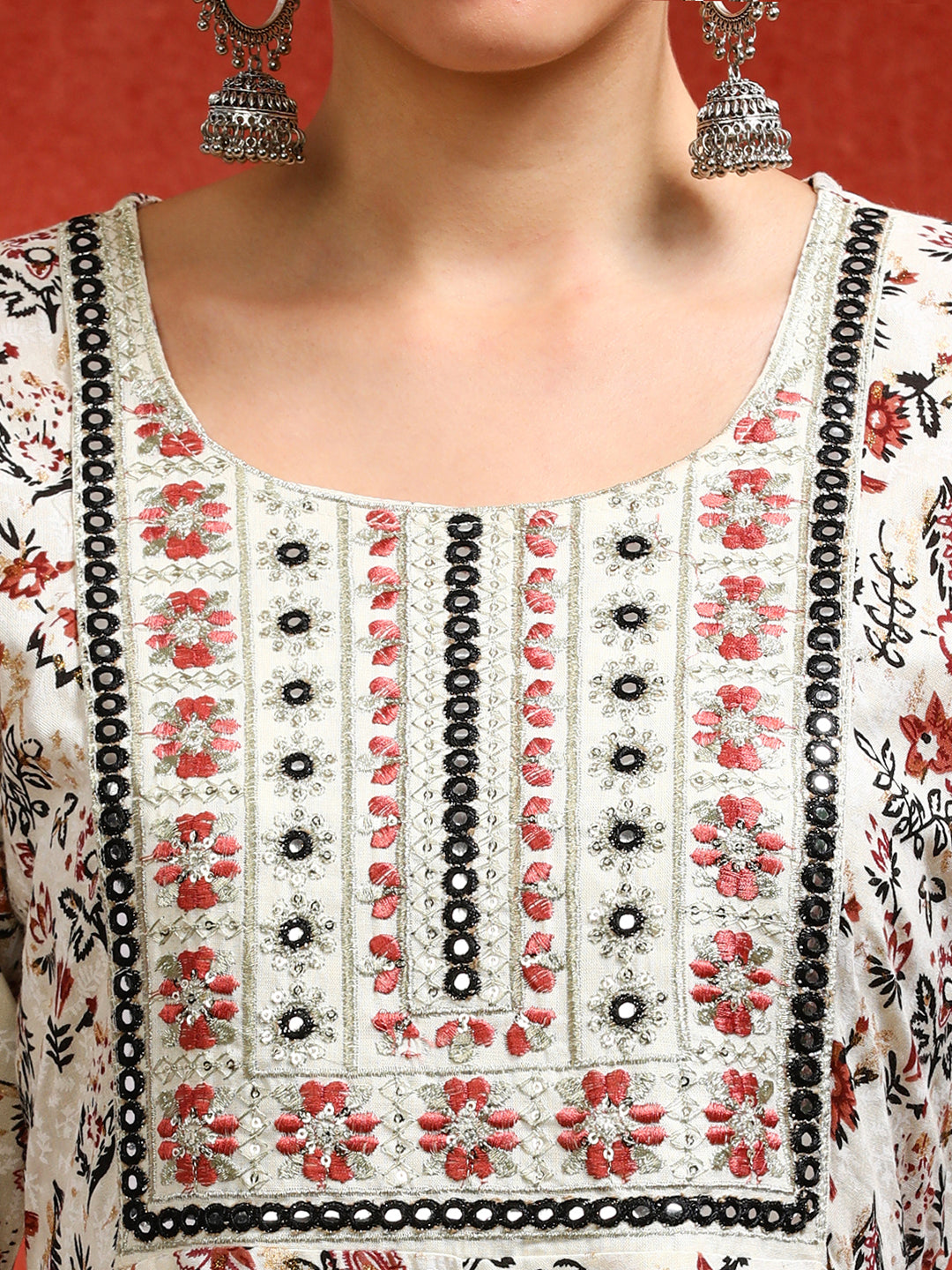 Floral Embroidered A-Line Ethnic Dress