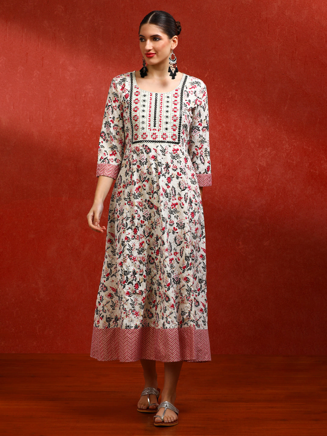 Floral Embroidered A-Line Ethnic Dress