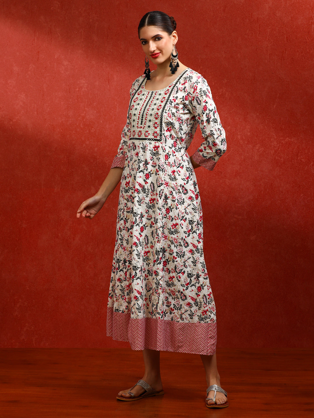 Floral Embroidered A-Line Ethnic Dress