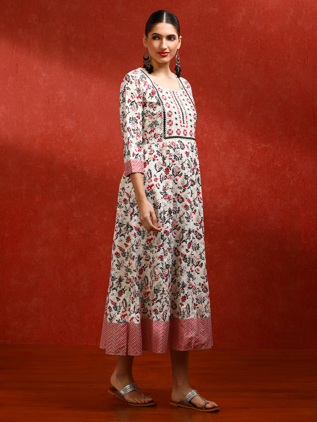 Floral Embroidered A-Line Ethnic Dress