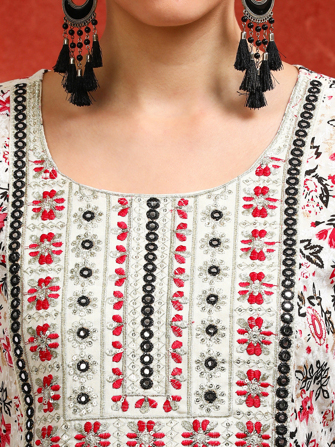 Floral Embroidered A-Line Ethnic Dress