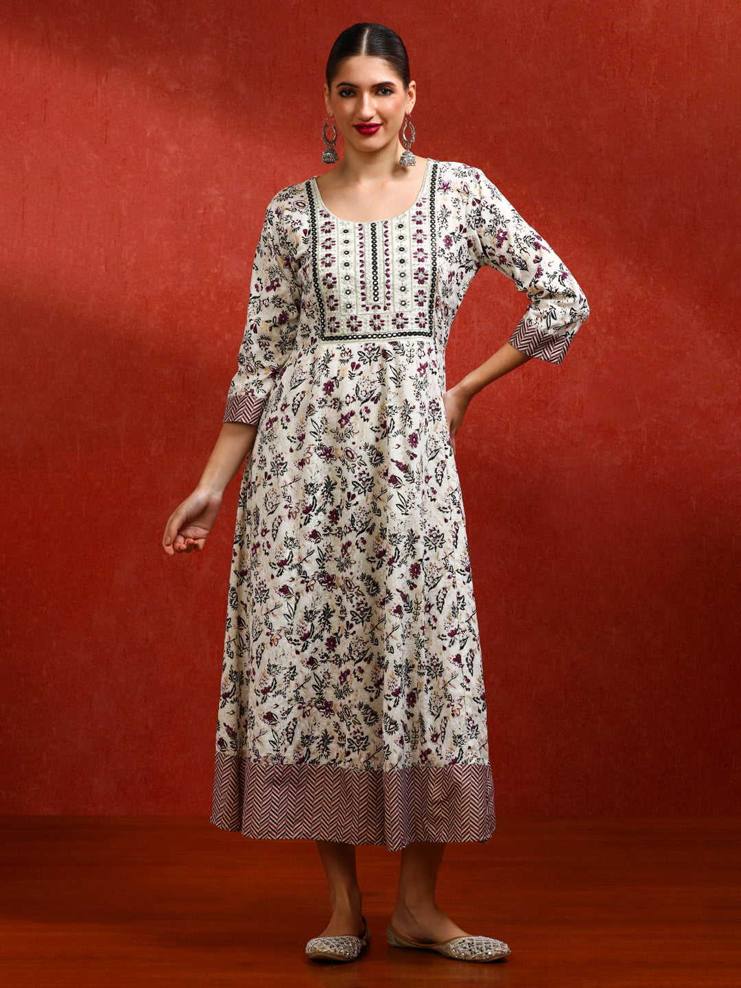 Floral Embroidered A-Line Ethnic Dress