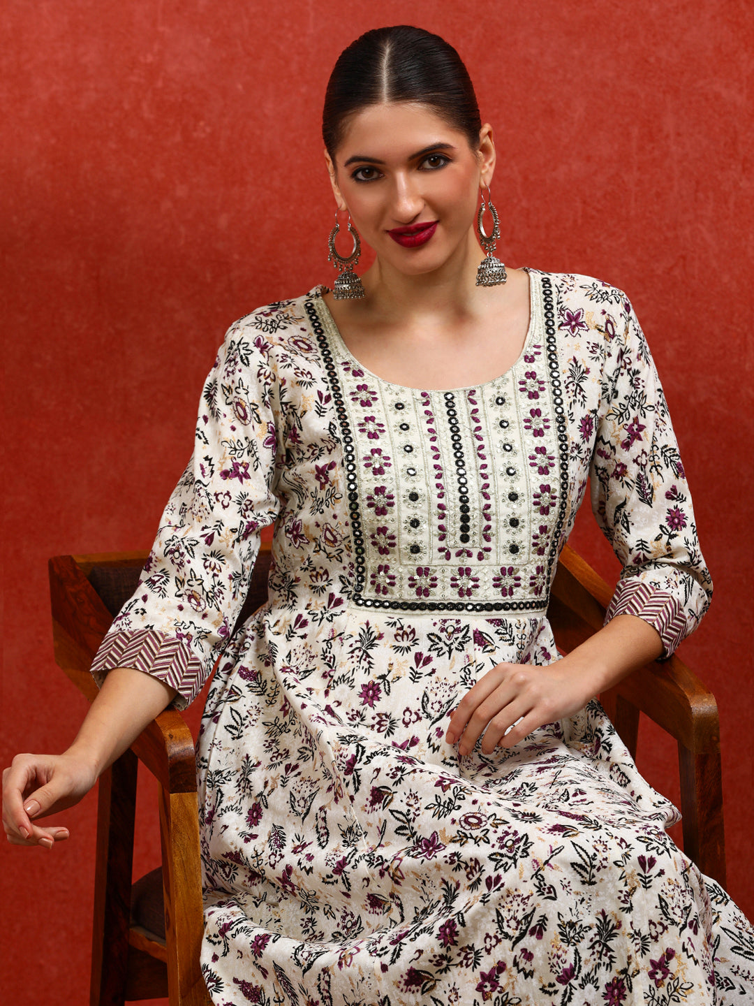 Floral Embroidered A-Line Ethnic Dress
