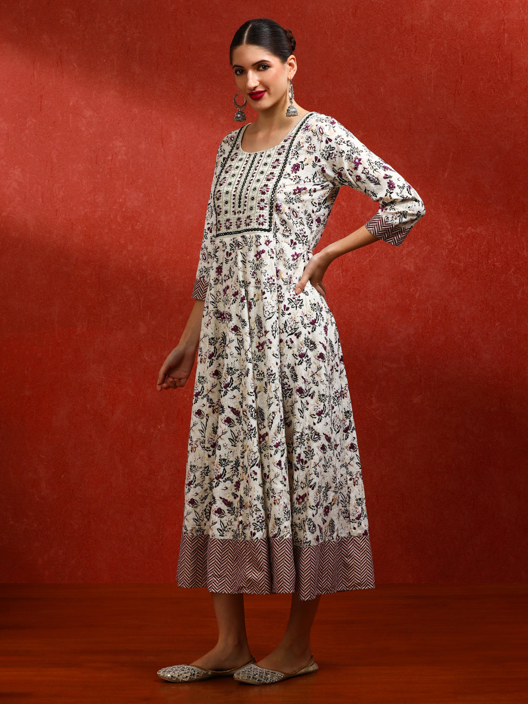 Floral Embroidered A-Line Ethnic Dress