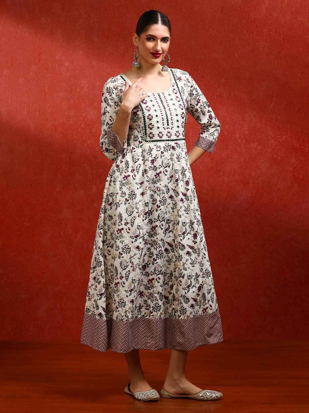 Floral Embroidered A-Line Ethnic Dress