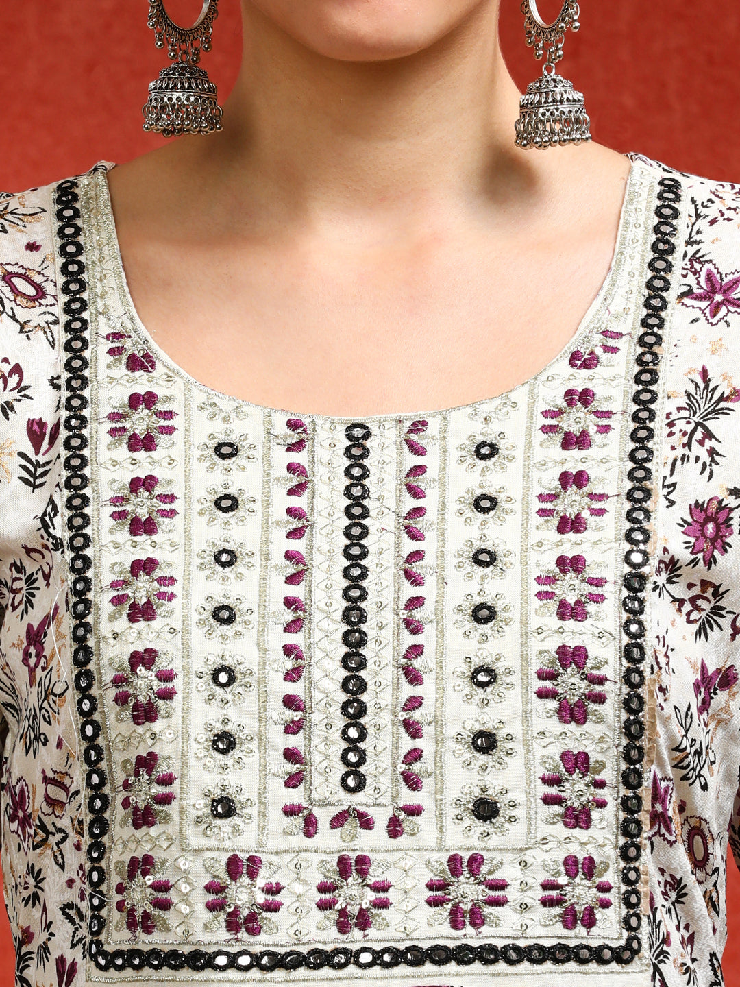 Floral Embroidered A-Line Ethnic Dress
