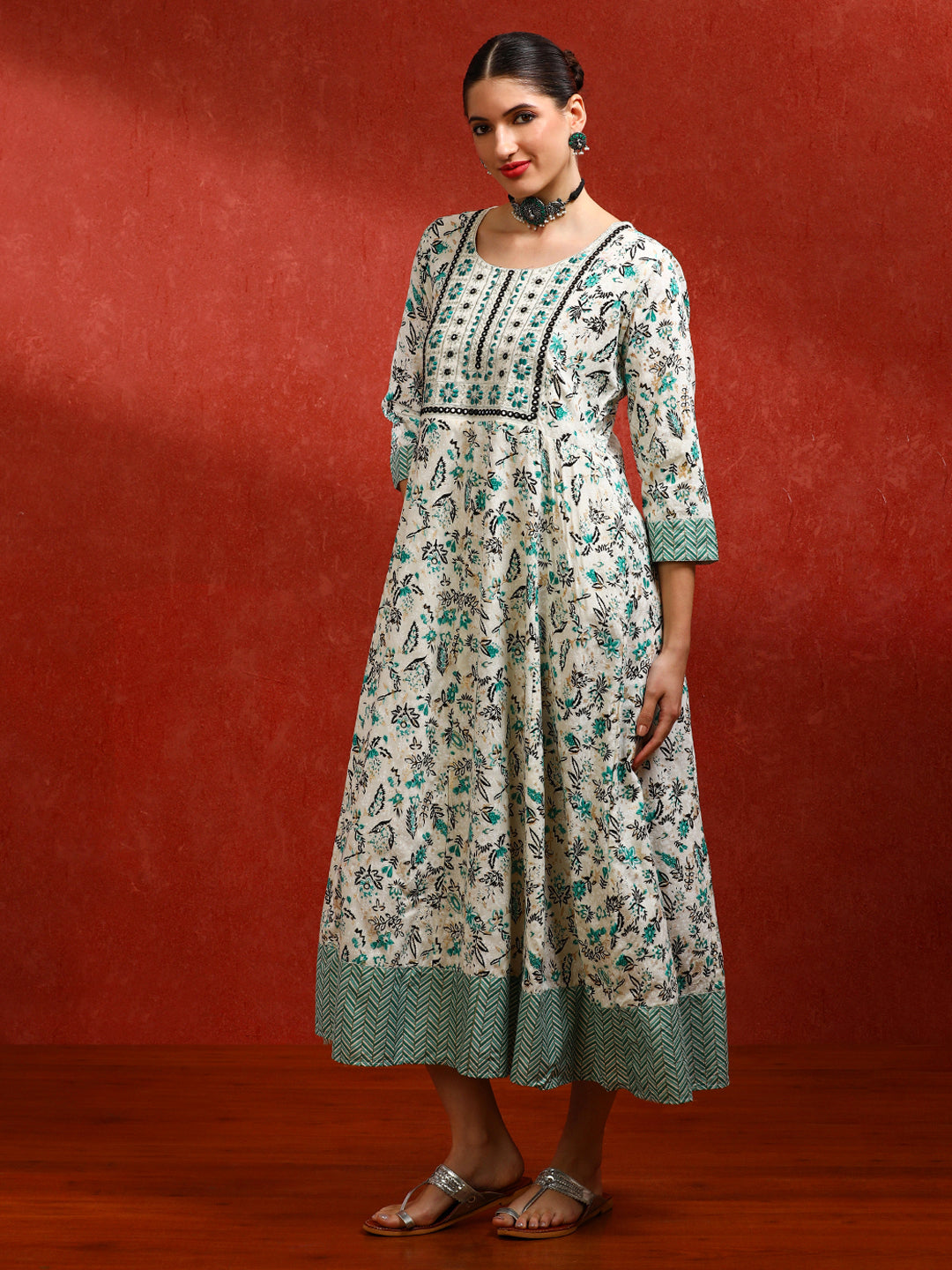 Floral Embroidered A-Line Ethnic Dress