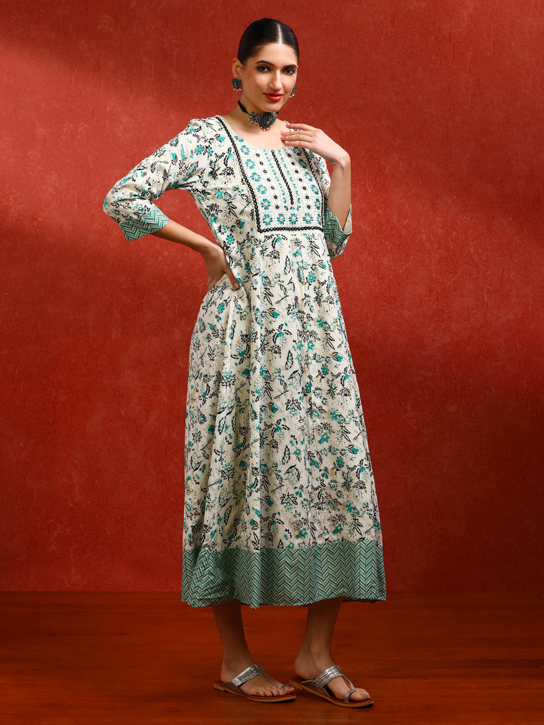 Floral Embroidered A-Line Ethnic Dress