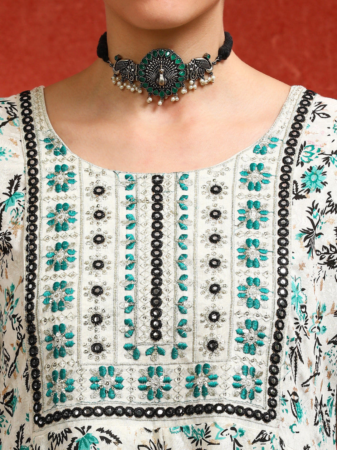 Floral Embroidered A-Line Ethnic Dress