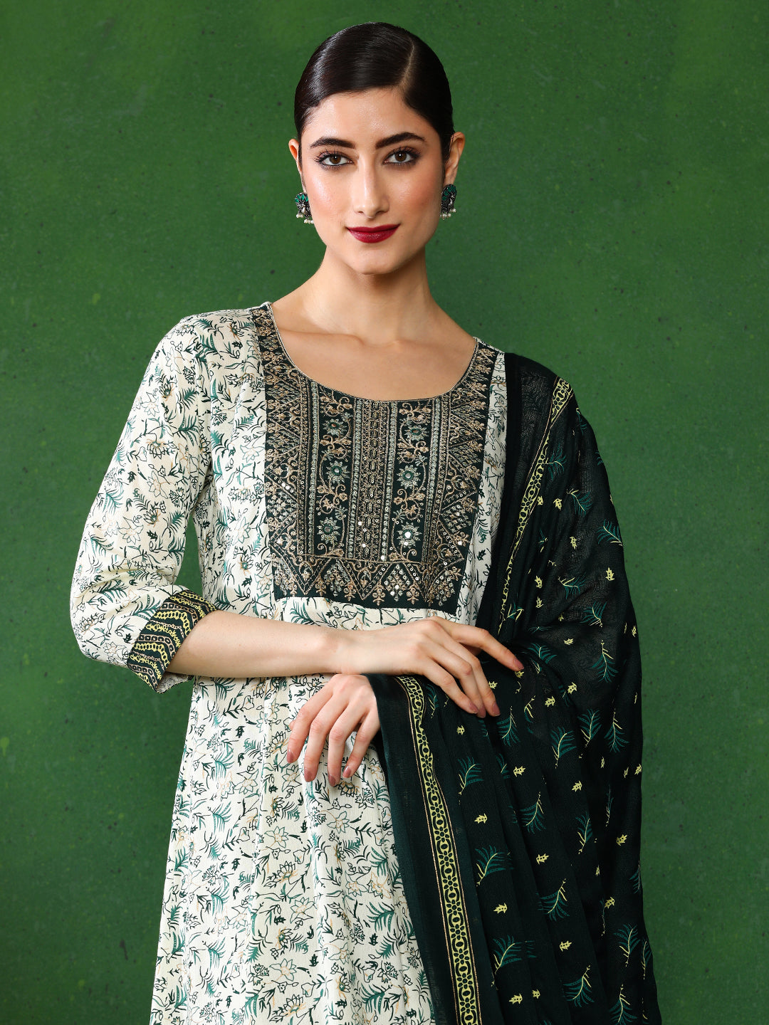 Floral Embroidered A-Line Ethnic Dress With dupatta