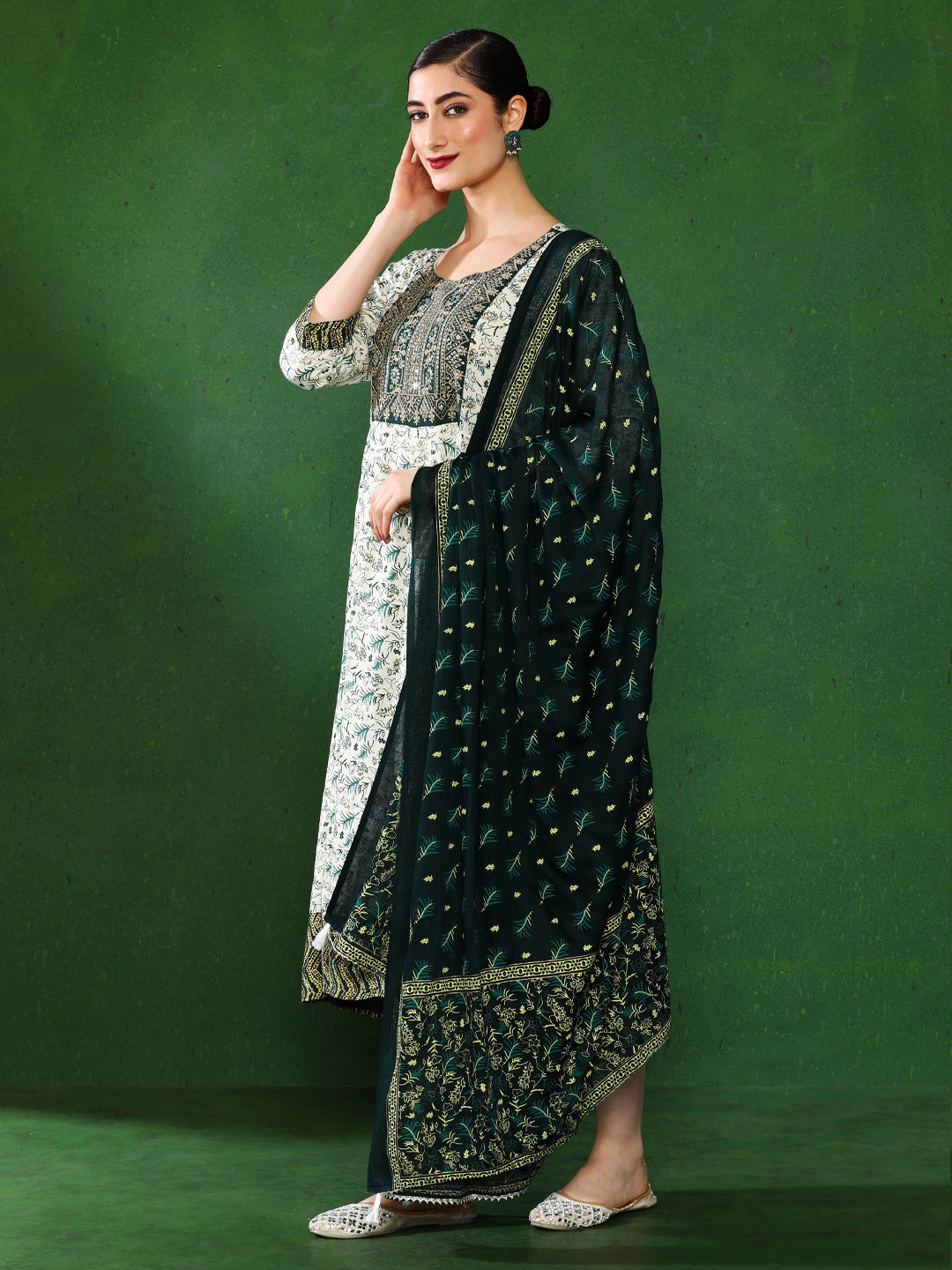 Floral Embroidered A-Line Ethnic Dress With dupatta