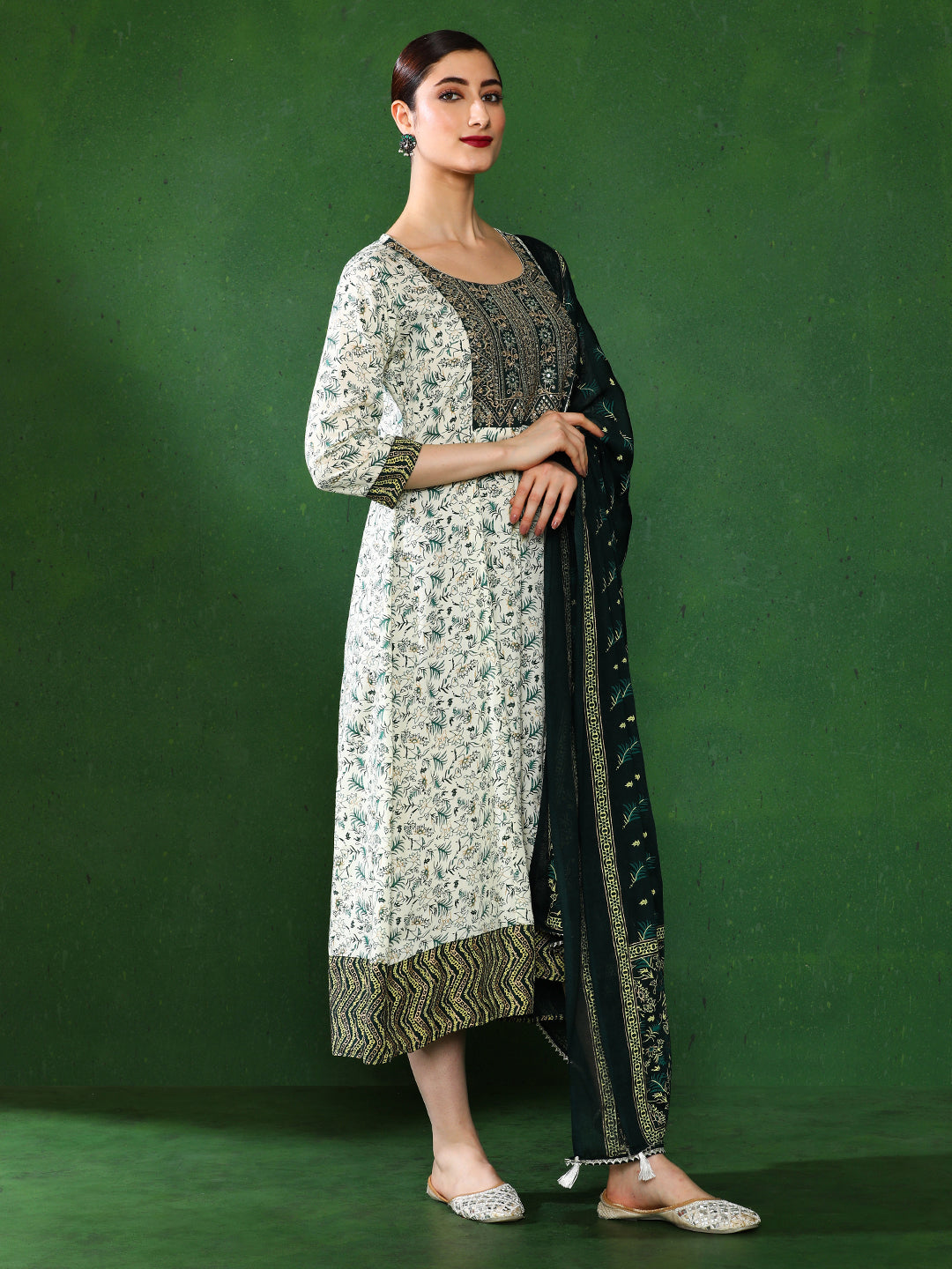 Floral Embroidered A-Line Ethnic Dress With dupatta