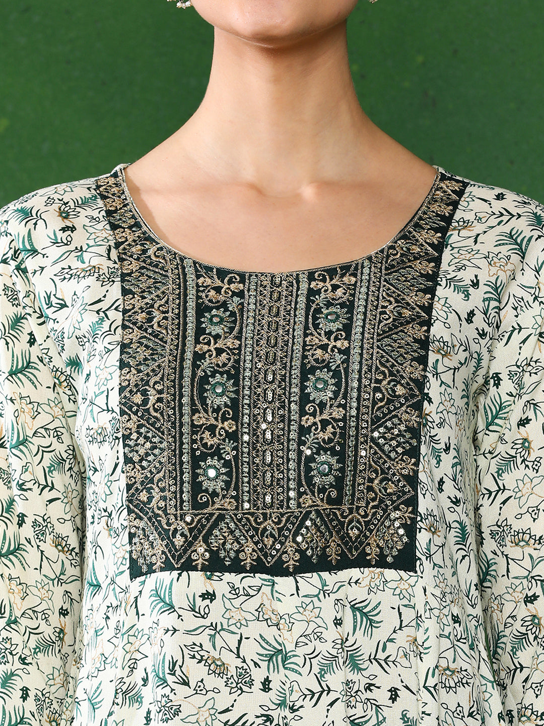 Floral Embroidered A-Line Ethnic Dress With dupatta