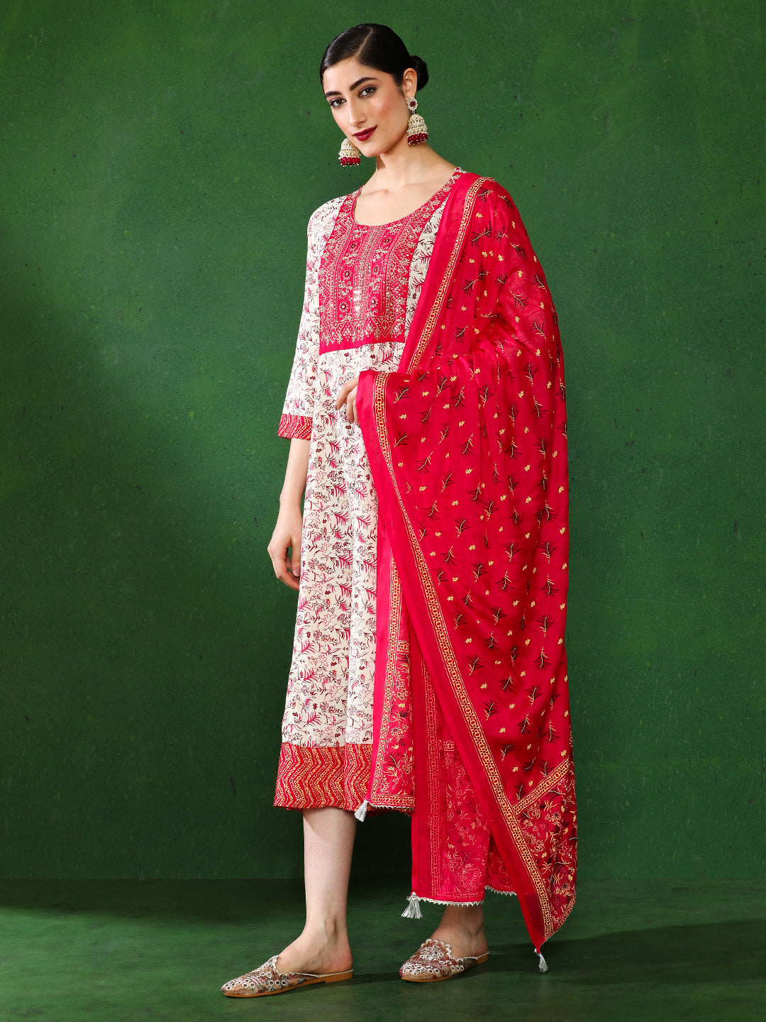 Floral Embroidered A-Line Ethnic Dress With dupatta
