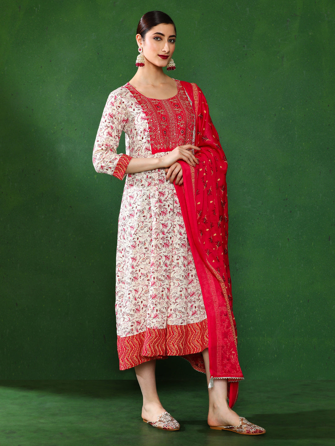 Floral Embroidered A-Line Ethnic Dress With dupatta