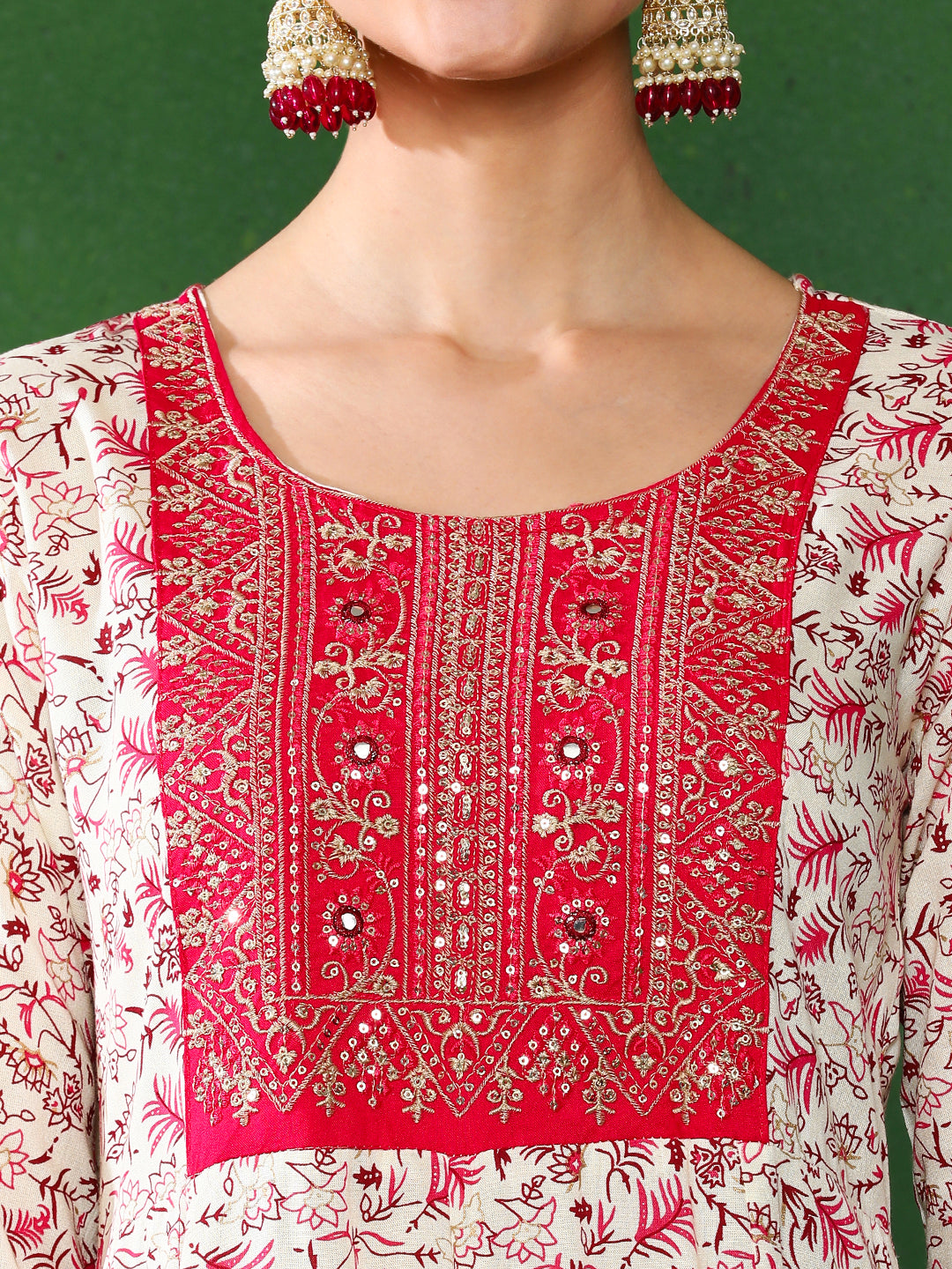 Floral Embroidered A-Line Ethnic Dress With dupatta