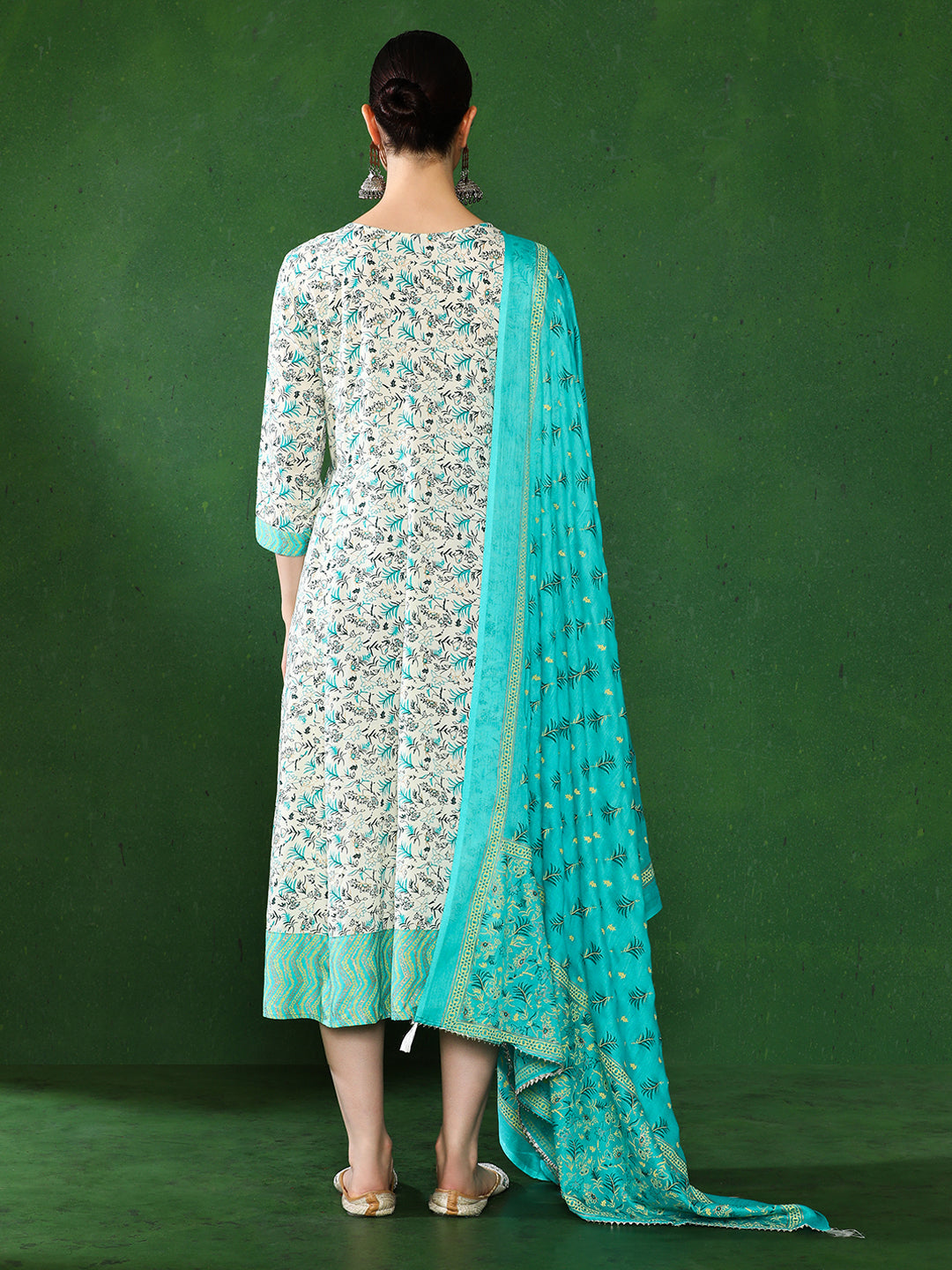 Floral Embroidered A-Line Ethnic Dress With dupatta