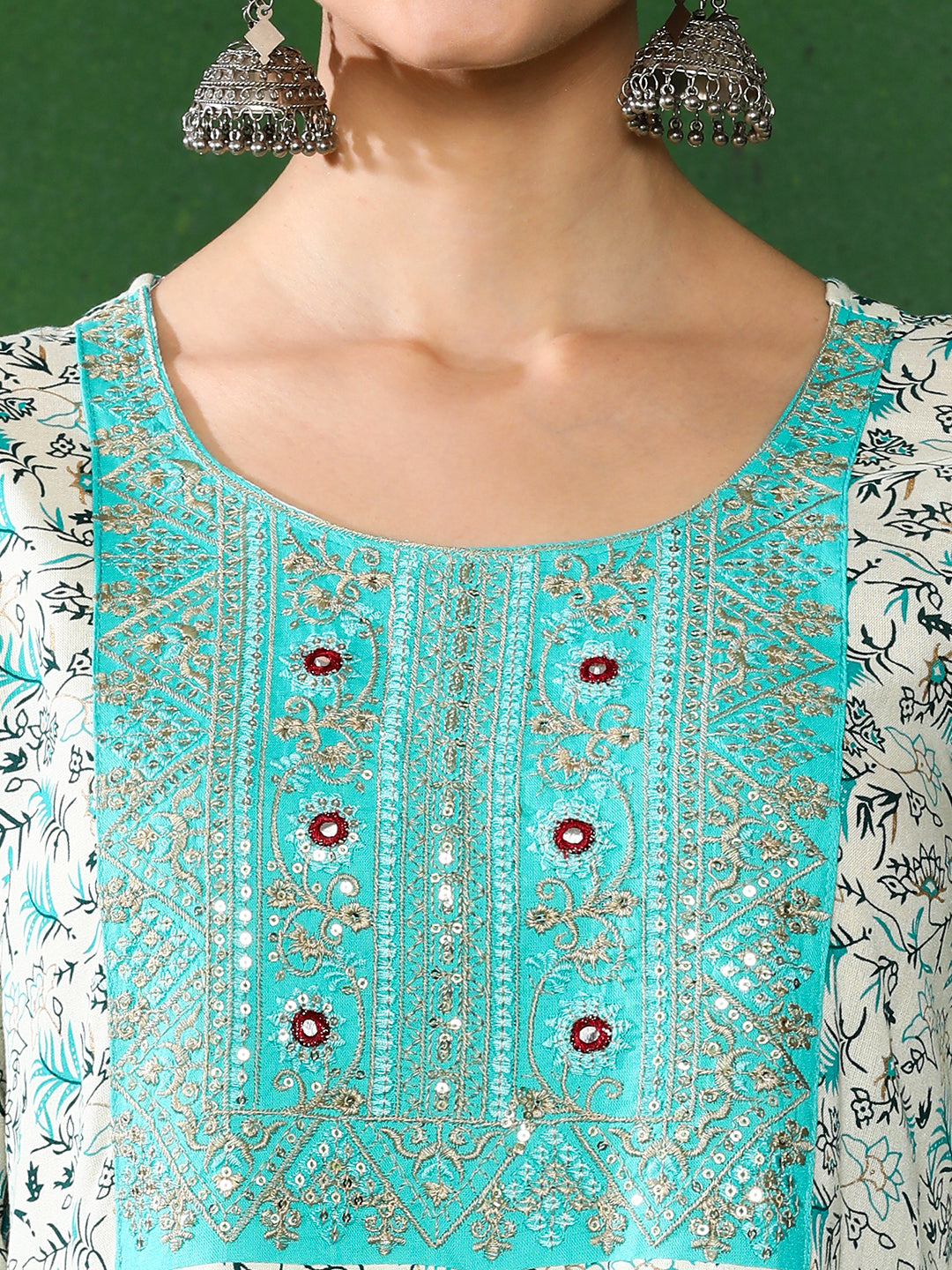 Floral Embroidered A-Line Ethnic Dress With dupatta