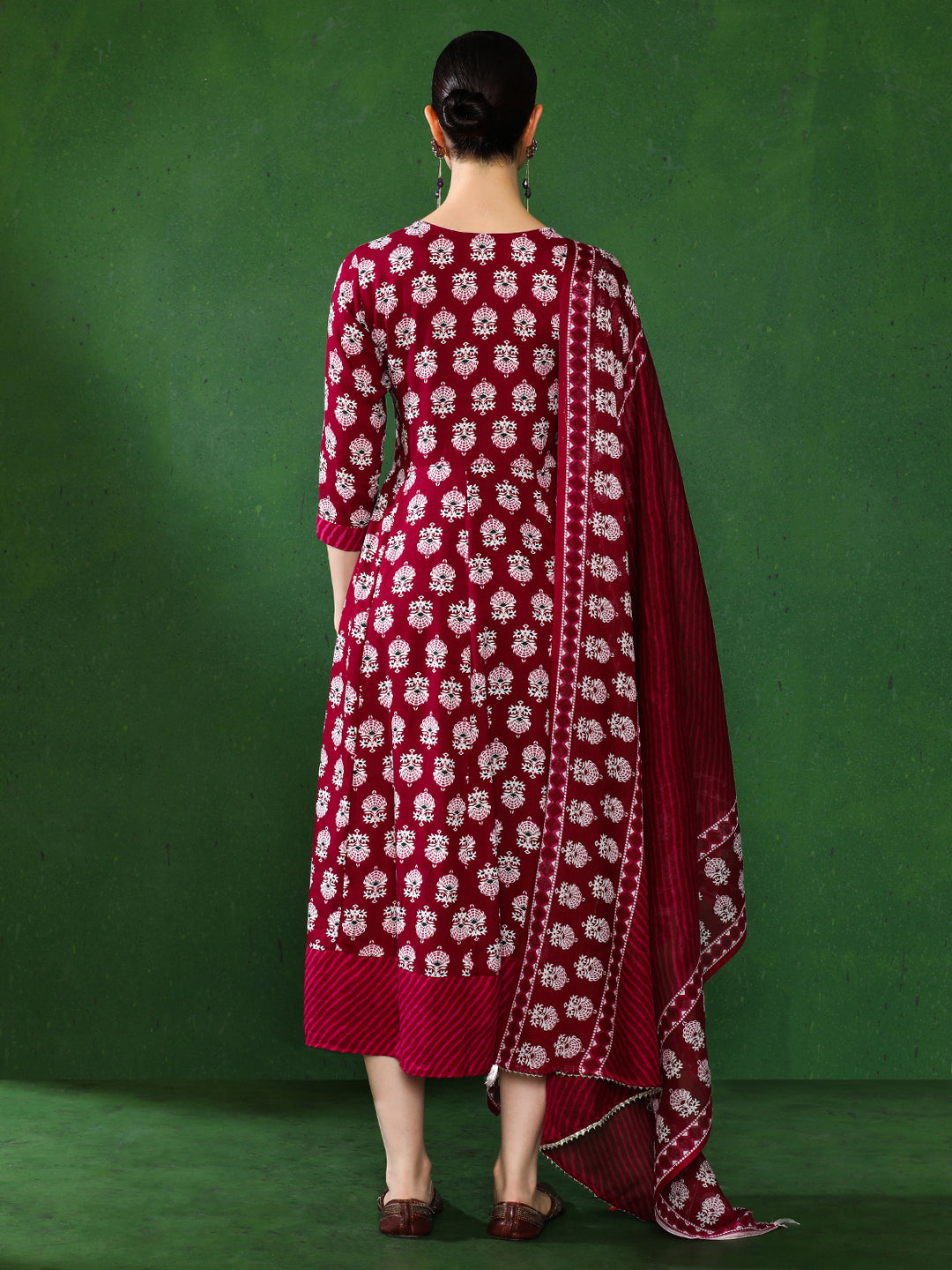 Floral Embroidered A-Line Ethnic Dress With dupatta
