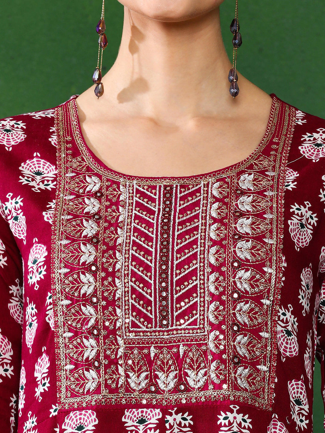 Floral Embroidered A-Line Ethnic Dress With dupatta