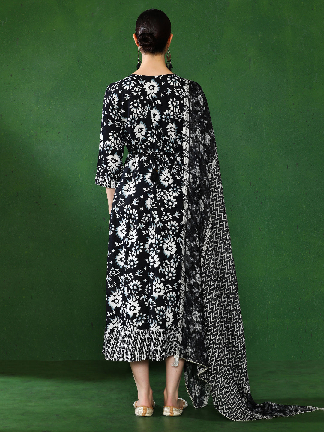 Floral Embroidered A-Line Ethnic Dress With dupatta