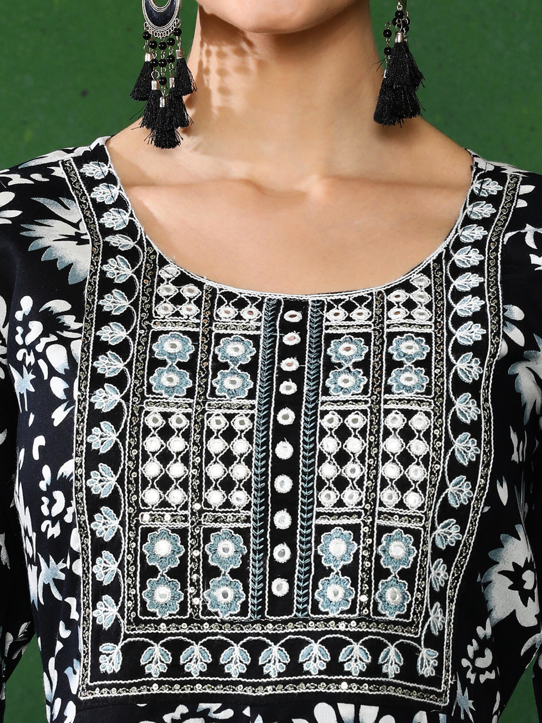 Floral Embroidered A-Line Ethnic Dress With dupatta