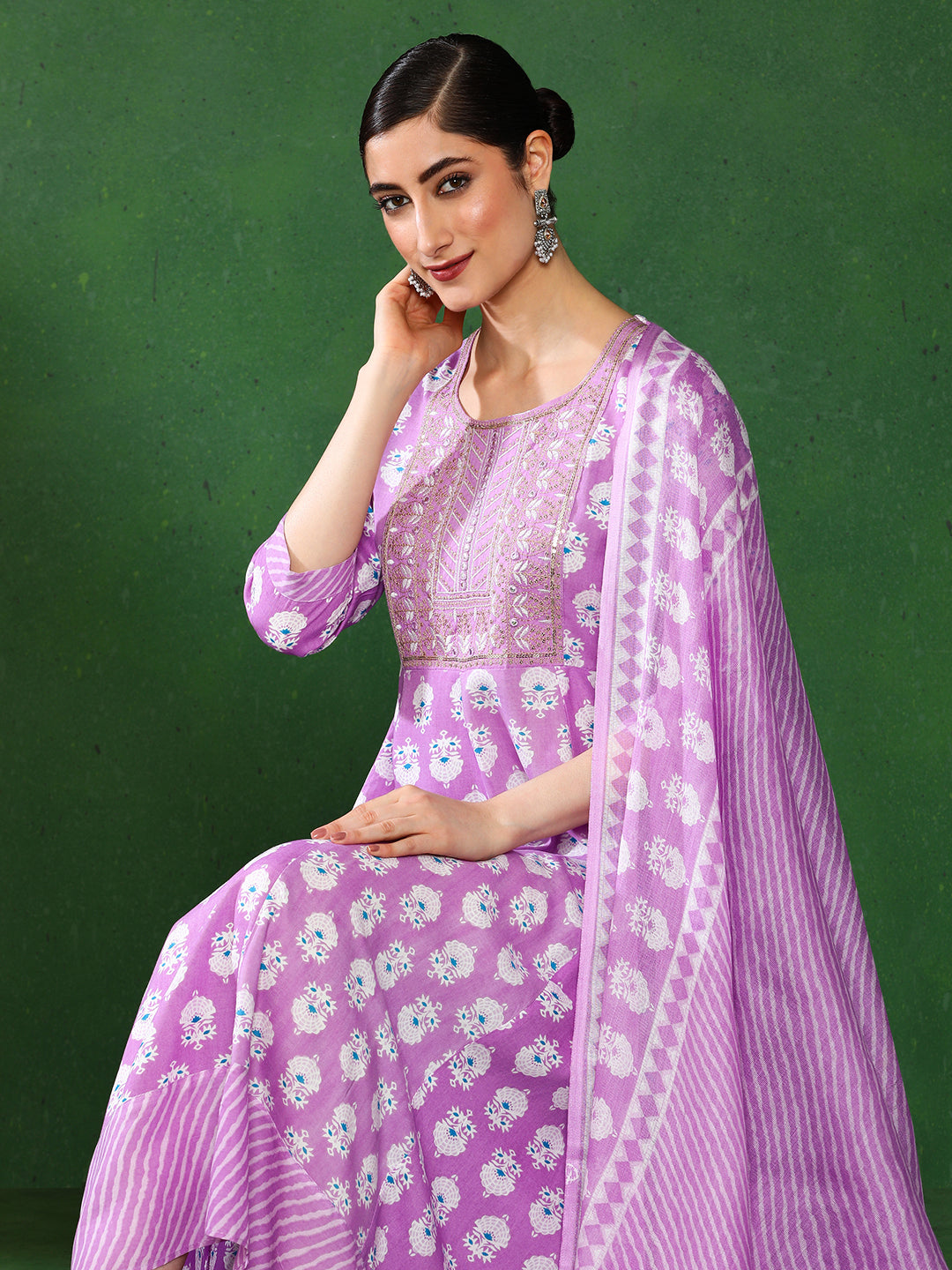 Floral Embroidered A-Line Ethnic Dress With dupatta