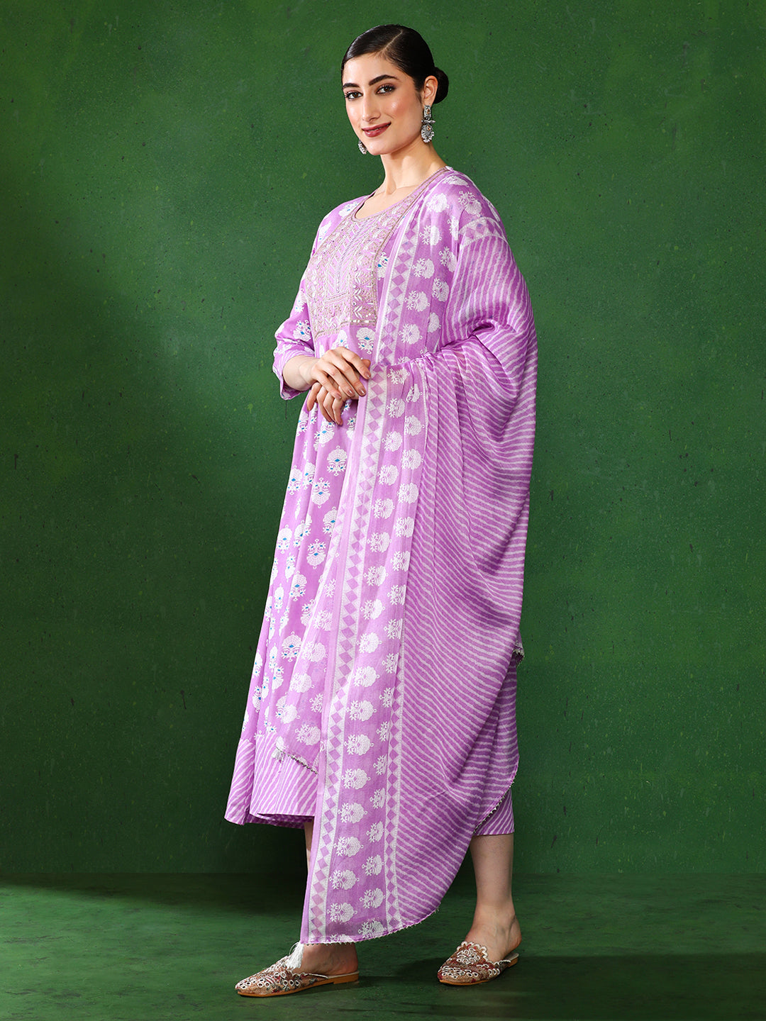 Floral Embroidered A-Line Ethnic Dress With dupatta