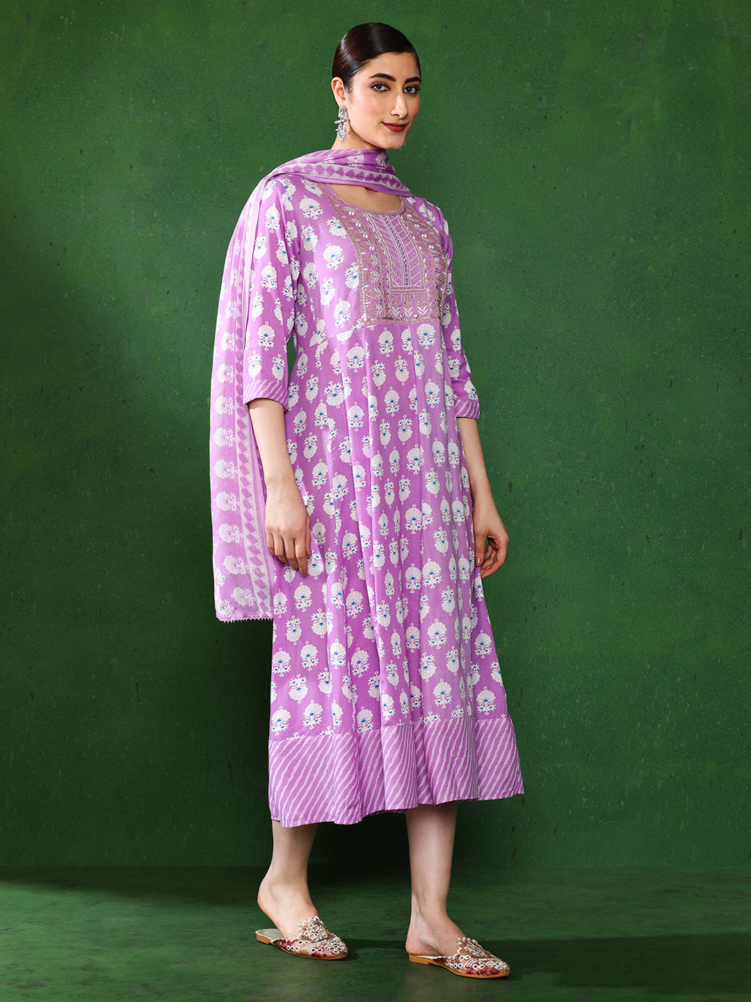 Floral Embroidered A-Line Ethnic Dress With dupatta
