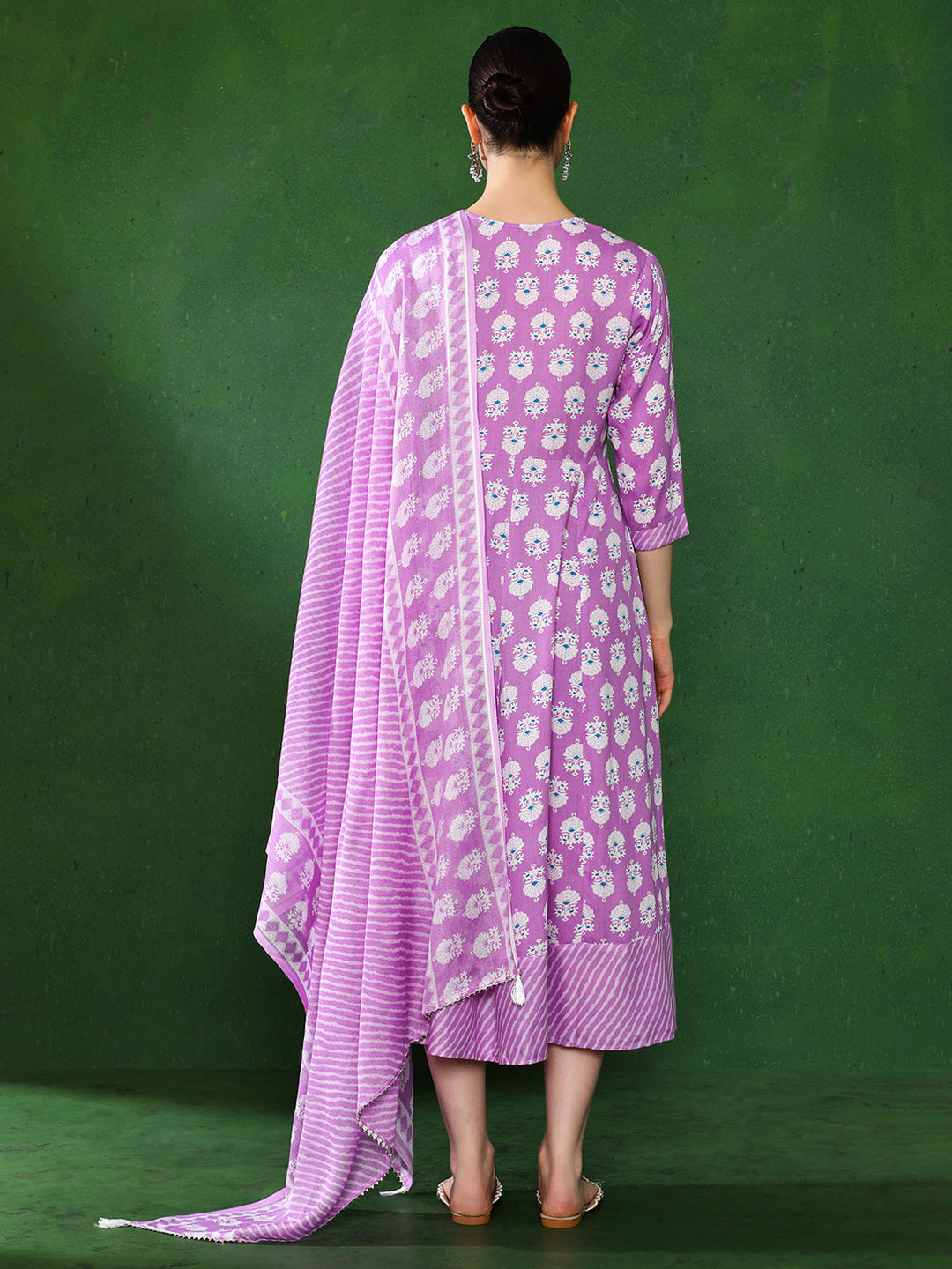 Floral Embroidered A-Line Ethnic Dress With dupatta