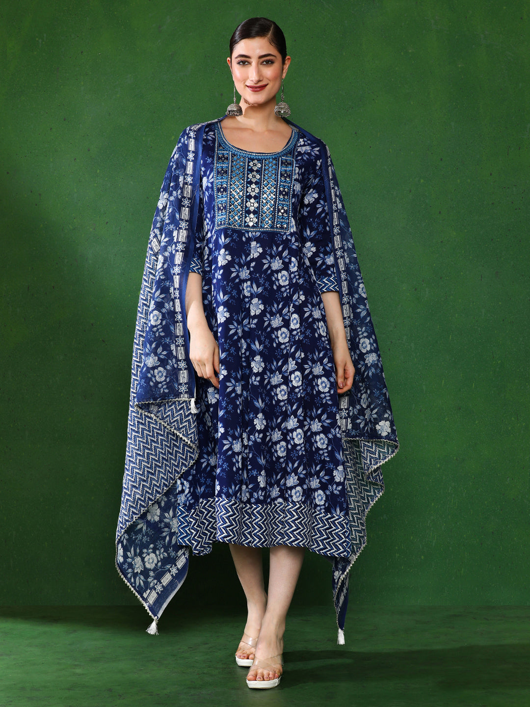 Floral Embroidered A-Line Ethnic Dress With dupatta